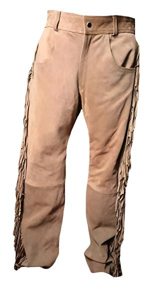 Western Beige Suede Leather Fringe Suits Shirt & Pant WSP112