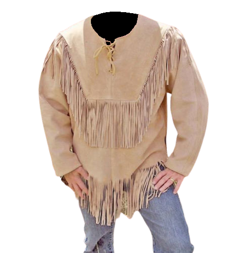 Western Beige Suede Leather Fringe Suits Shirt & Pant WSP112