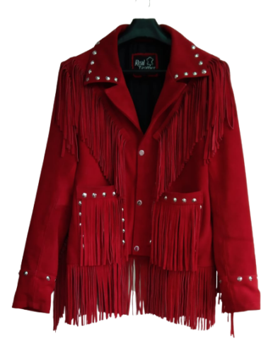 Western Red Suede Leather Fringe Cowgirl Jacket WWJ679