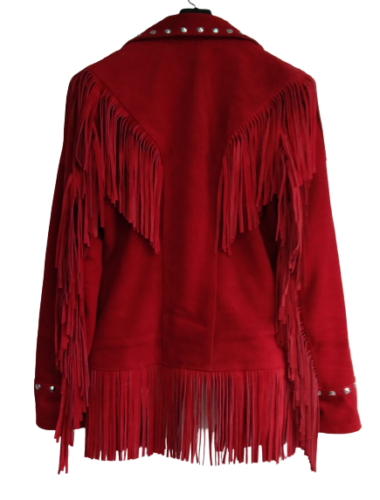 Western Red Suede Leather Fringe Cowgirl Jacket WWJ679