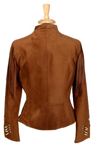 Cowgirl Brown Suede Leather Fringes Bone Beaded Jacket WWJ643