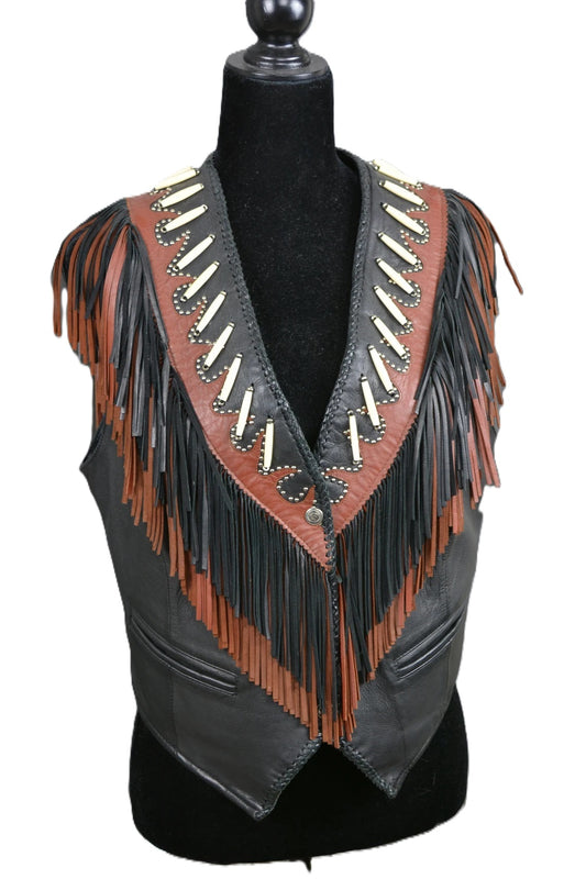 Cowgirl's Western Black Leather Fringe Vest CGV402