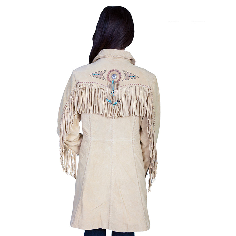 Cowgirl Beige Suede Leather Fringes Jacket Coat WWJ720