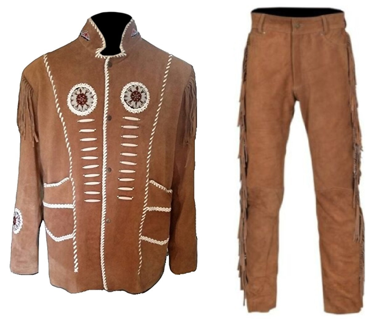 Western Brown Suede Leather Fringe Suits Jacket & Pant WJP110