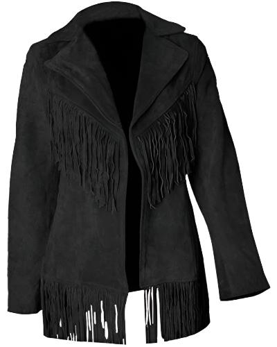 Cowgirl Black Suede Leather Fringes Jacket WWJ756