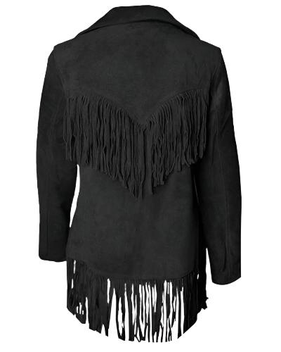 Cowgirl Black Suede Leather Fringes Jacket WWJ756