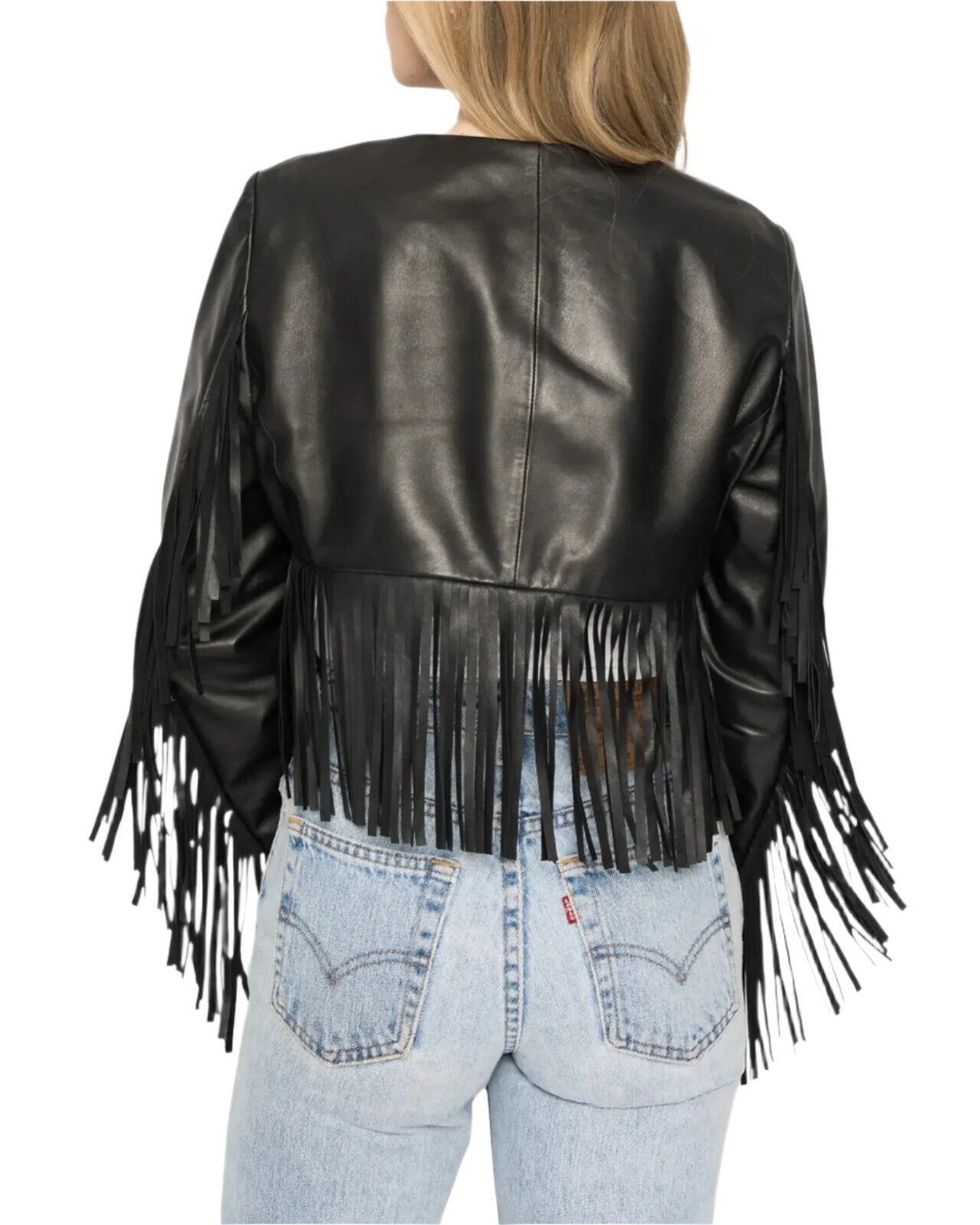 Cowgirl Black Leather Fringe Biker Jacket WWJ757