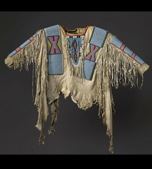 Old Native American Style Beige Buckskin Suede Beaded Powwow War Shirt PWNS160