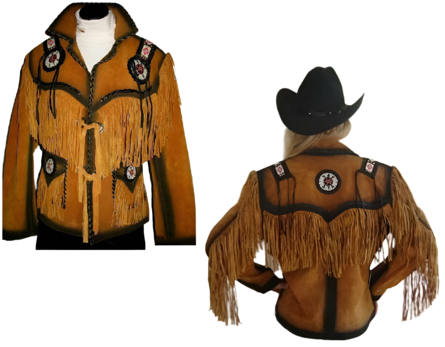 Cowgirl Brown Suede Leather Fringe Beaded Jacket WWJ644