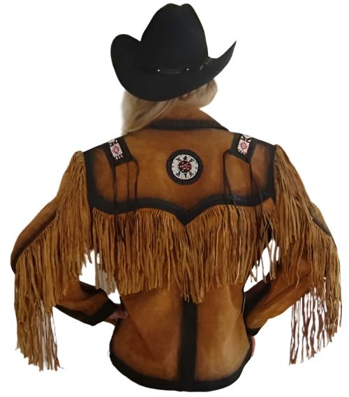 Cowgirl Brown Suede Leather Fringe Beaded Jacket WWJ644