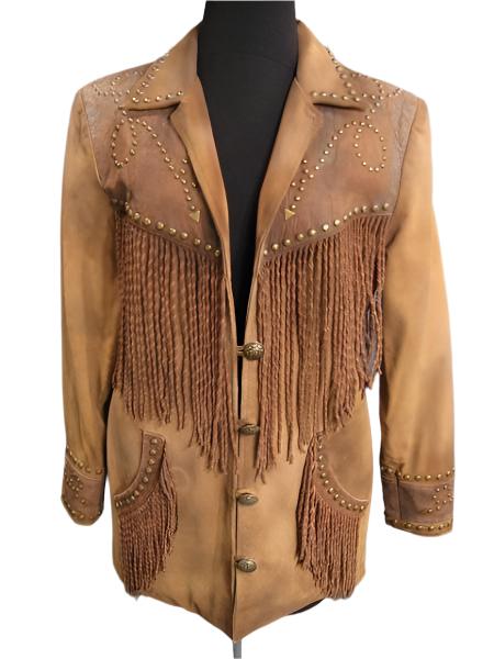 Cowgirl 2 Tone Brown Leather Twisted Fringe Stud Jacket WWJ737