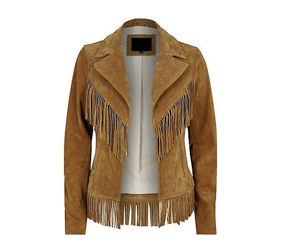 Cowgirl Tan Brown Suede Leather Fringes Jacket WWJ738