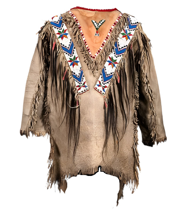 Old Native American Style Beige Buckskin Suede Beaded Powwow War Shirt PWNS165