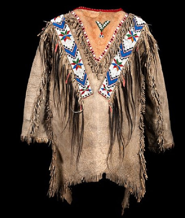 Old Native American Style Beige Buckskin Suede Beaded Powwow War Shirt PWNS165