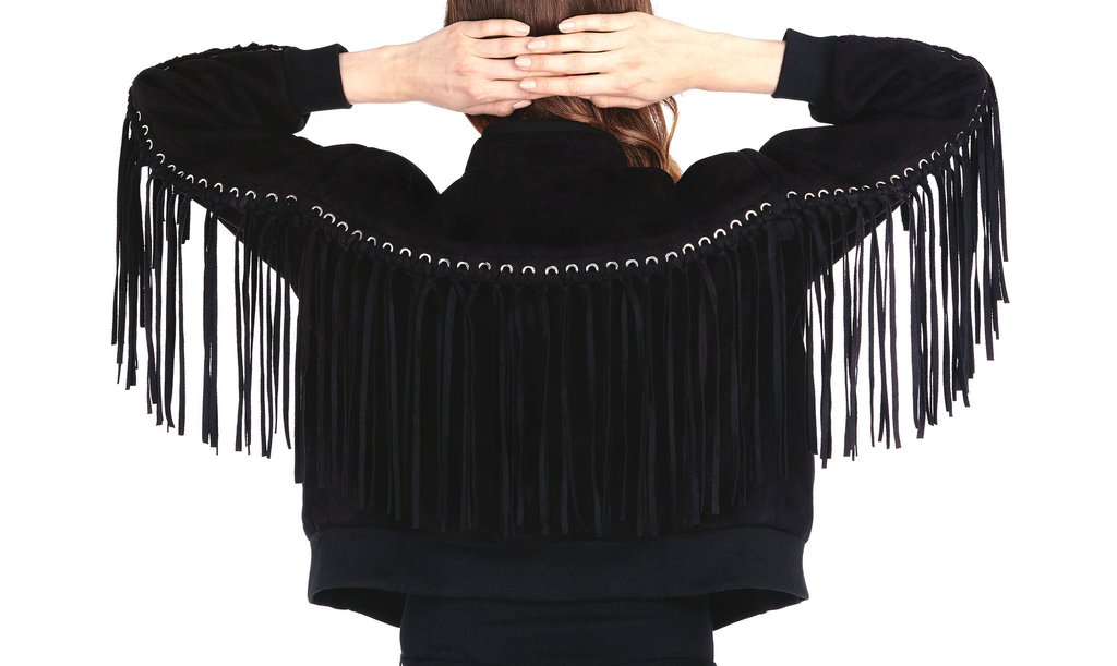 Black Suede Leather Fringes Jacket For Women WWJ544