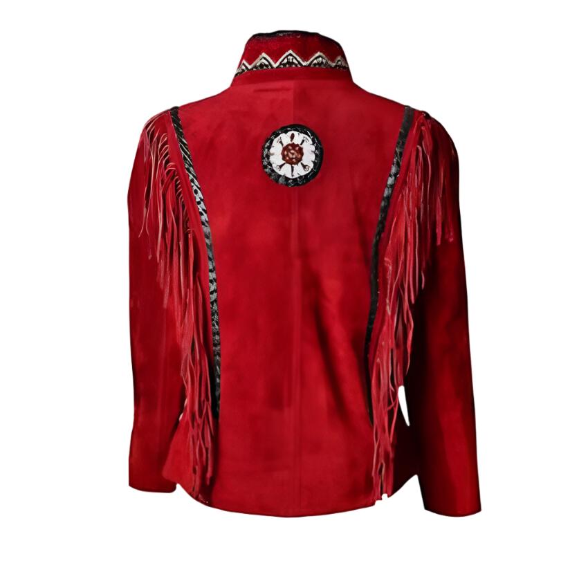 Cowgirl Red Suede Leather Fringe Bone Beaded Jacket WWJ782