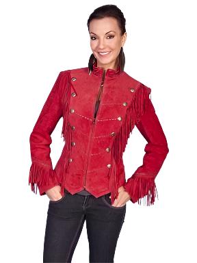 Western Red Suede Leather Fringe Cowgirl Jacket WWJ682