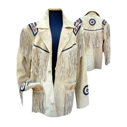 Buckskin Jacket Western Beige Suede Leather Fringes Jacket MWJB17