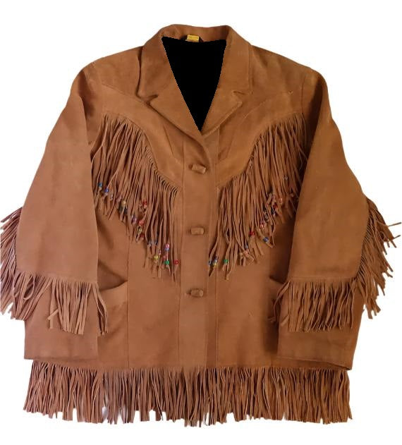 Cowgirl Brown Suede Leather Fringe with Beads Jacket WWJ742