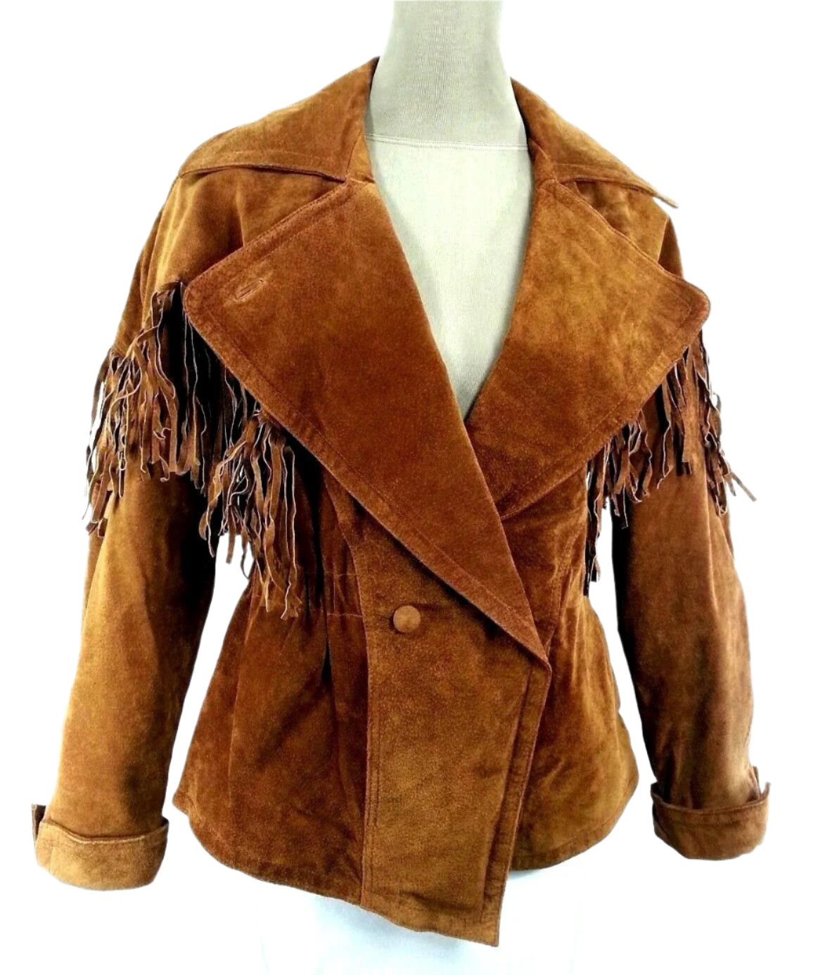 Brown Suede Leather Fringe Jacket For Women WWJ651