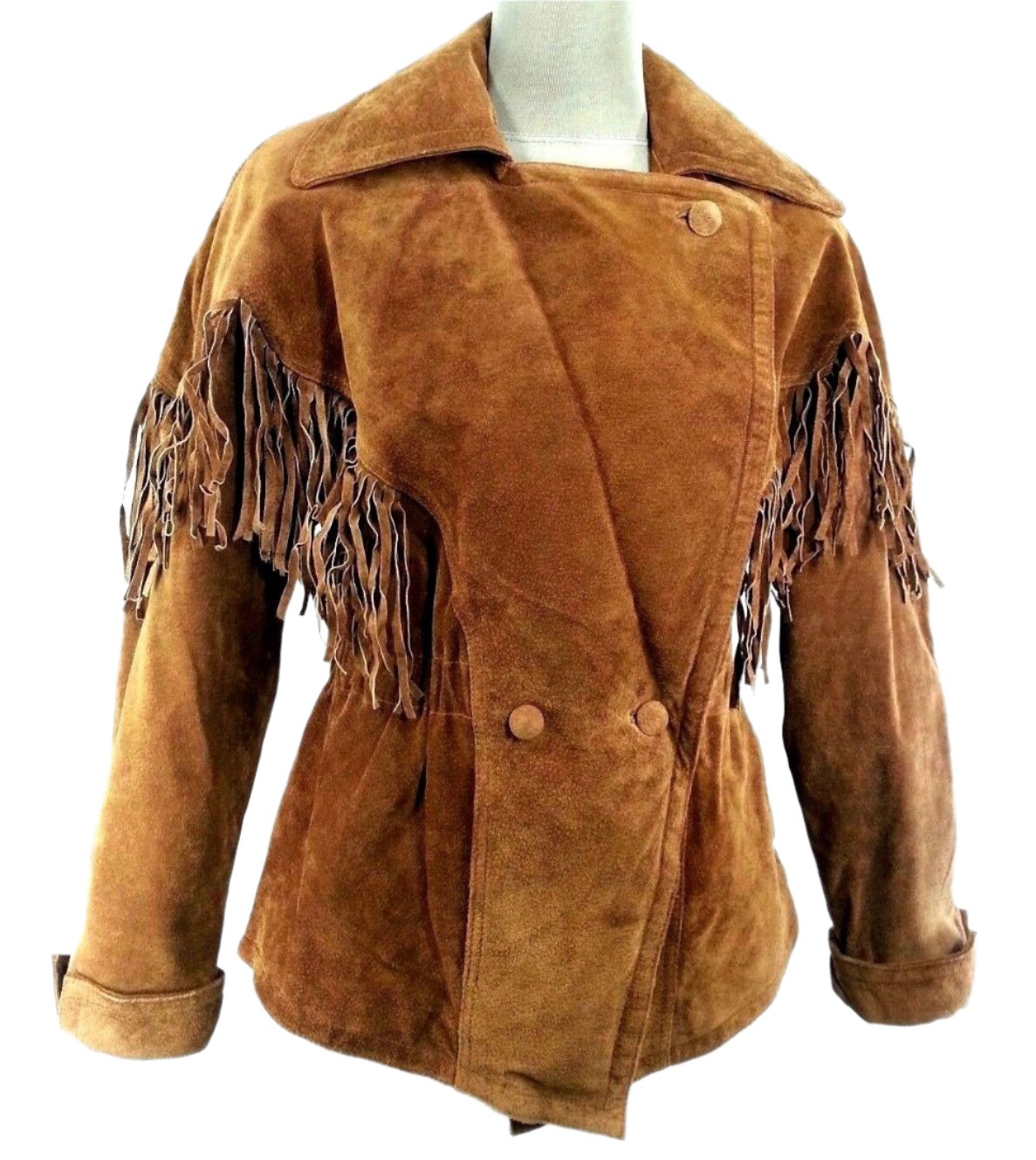 Brown Suede Leather Fringe Jacket For Women WWJ651