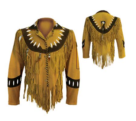 Cowgirl Golden Brown Suede Leather Fringes Bone Jacket WWJ688