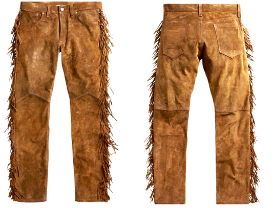 Mens New Brown Buckskin Suede leather Western Hippy Fringe Pants WBP-108