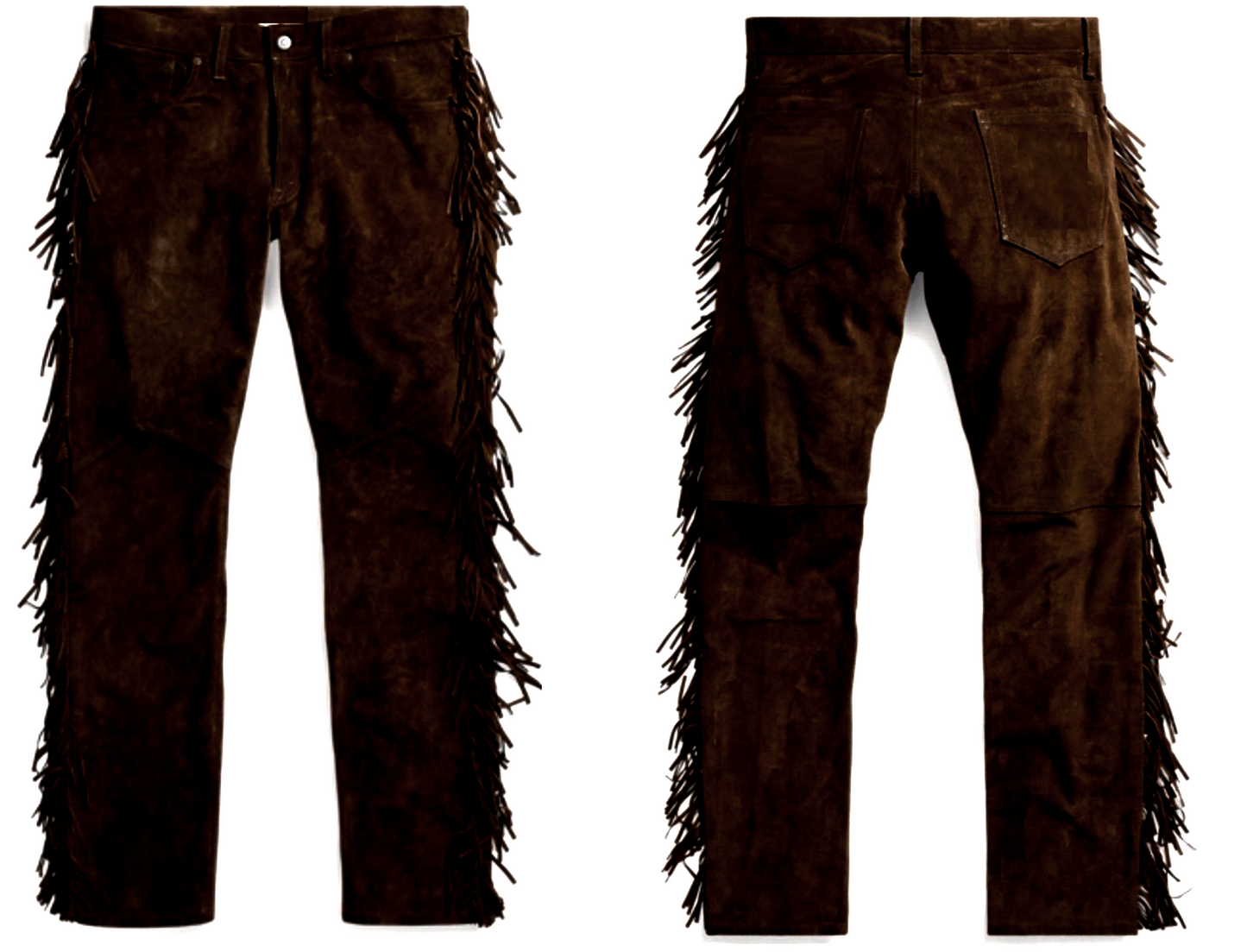 Mens New Dark Brown Buckskin Suede leather Western Fringes Pants WBP-109