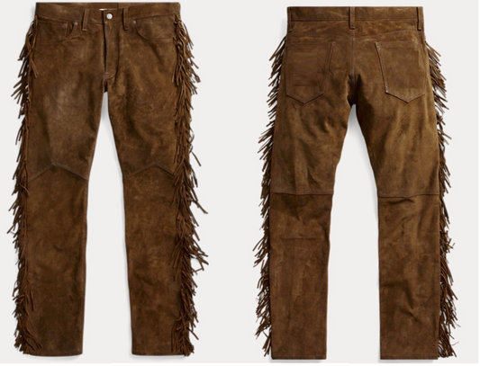 Mens New Brown Buckskin Suede leather Western Hippy Fringe Pants WBP-107