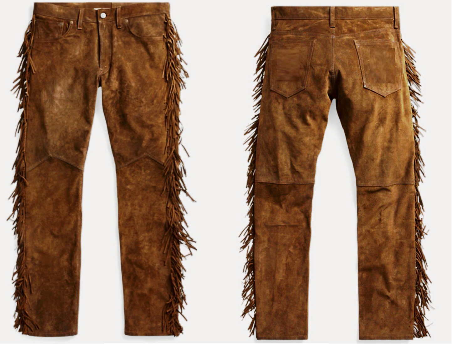 Western Brown Suede Leather Fringe Suits Shirt & Pant WJP101