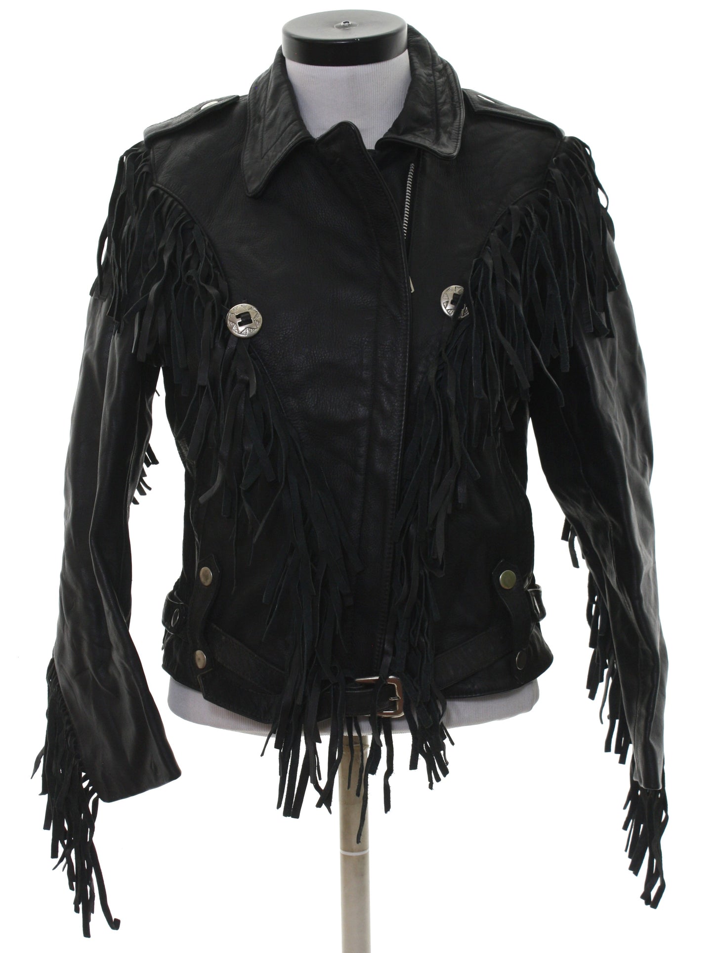 Black Leather Fringe Biker Jacket For Women WWJ541