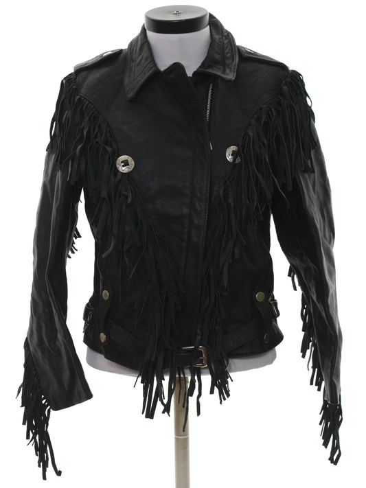 Black Leather Fringe Biker Jacket For Women WWJ541