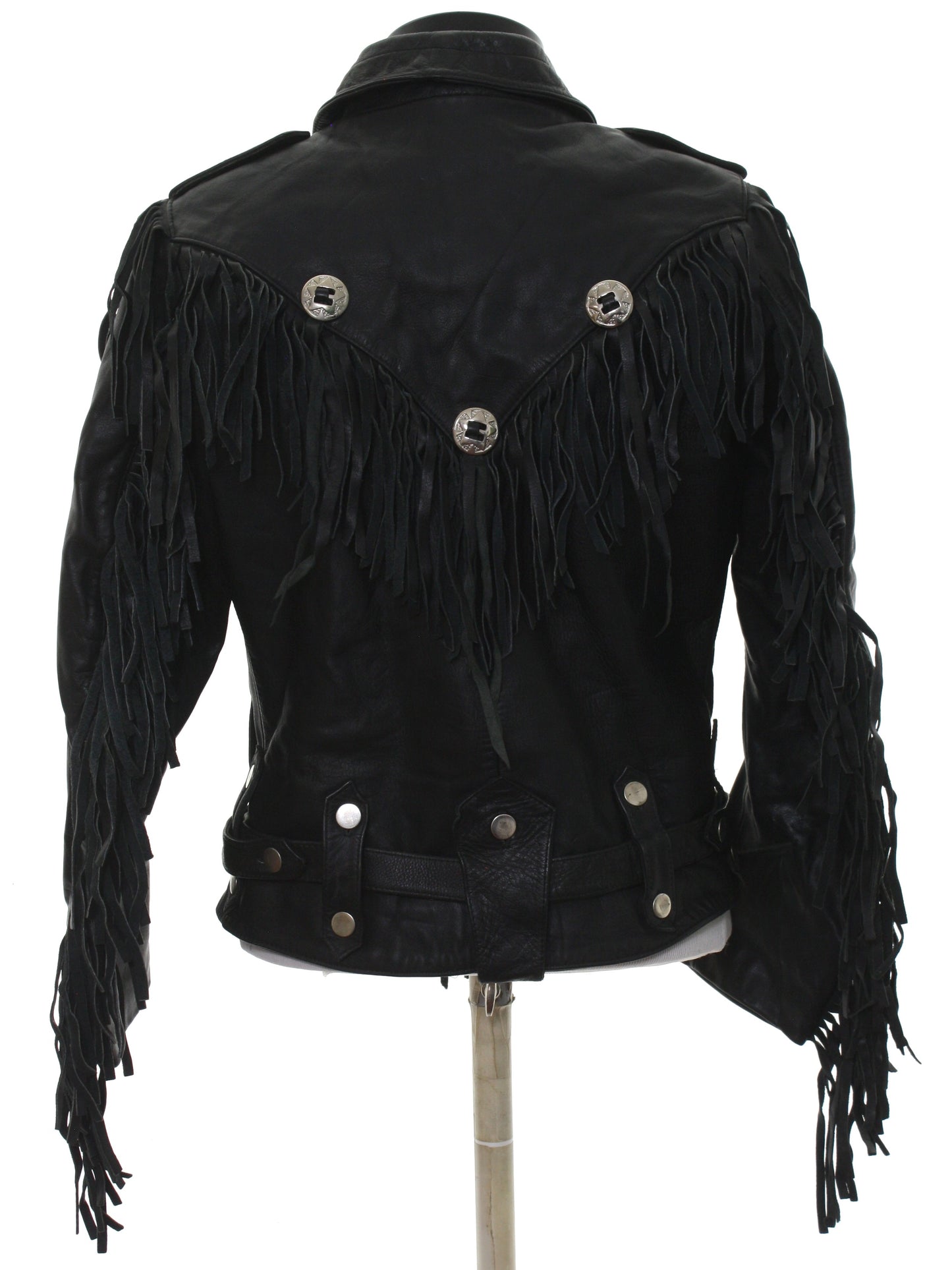 Black Leather Fringe Biker Jacket For Women WWJ541