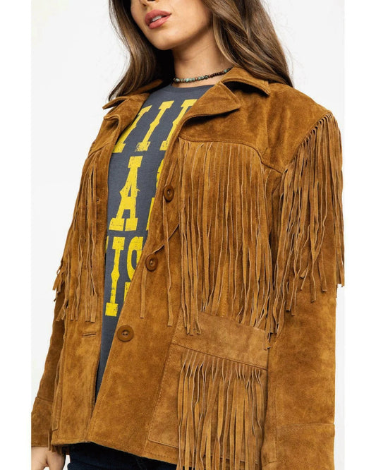 Cowgirl's Brown Suede Leather Fringes Jacket WWJ503