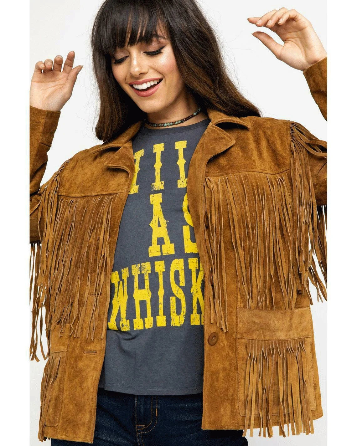 Cowgirl's Brown Suede Leather Fringes Jacket WWJ503