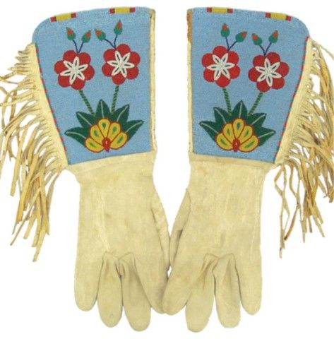 Old Native American Style Handmade Sioux Beaded Leather Gauntlet Gloves NGV02