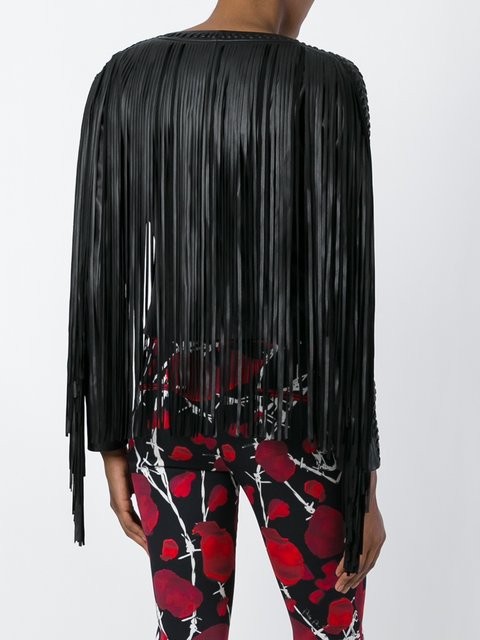 Black Leather Long Fringe Jacket For Women WWJ711