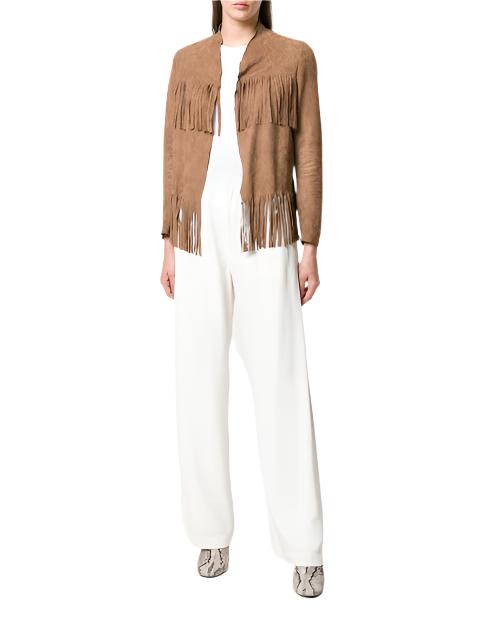 Cowgirl Beige Suede Leather Fringes Jacket WWJ671