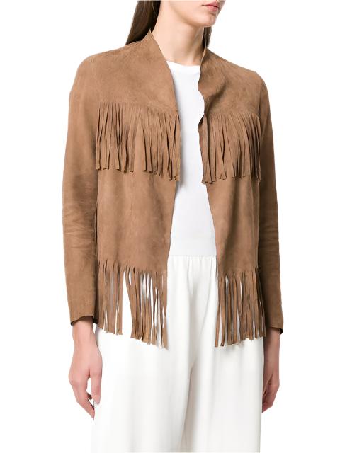 Cowgirl Beige Suede Leather Fringes Jacket WWJ671