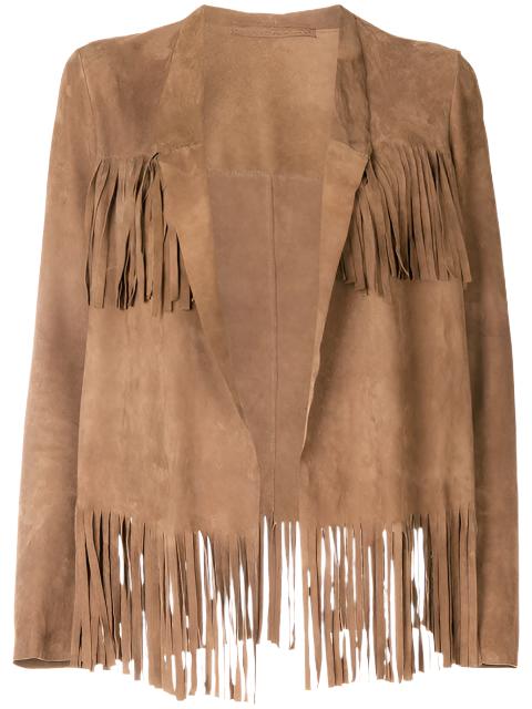 Cowgirl Beige Suede Leather Fringes Jacket WWJ671