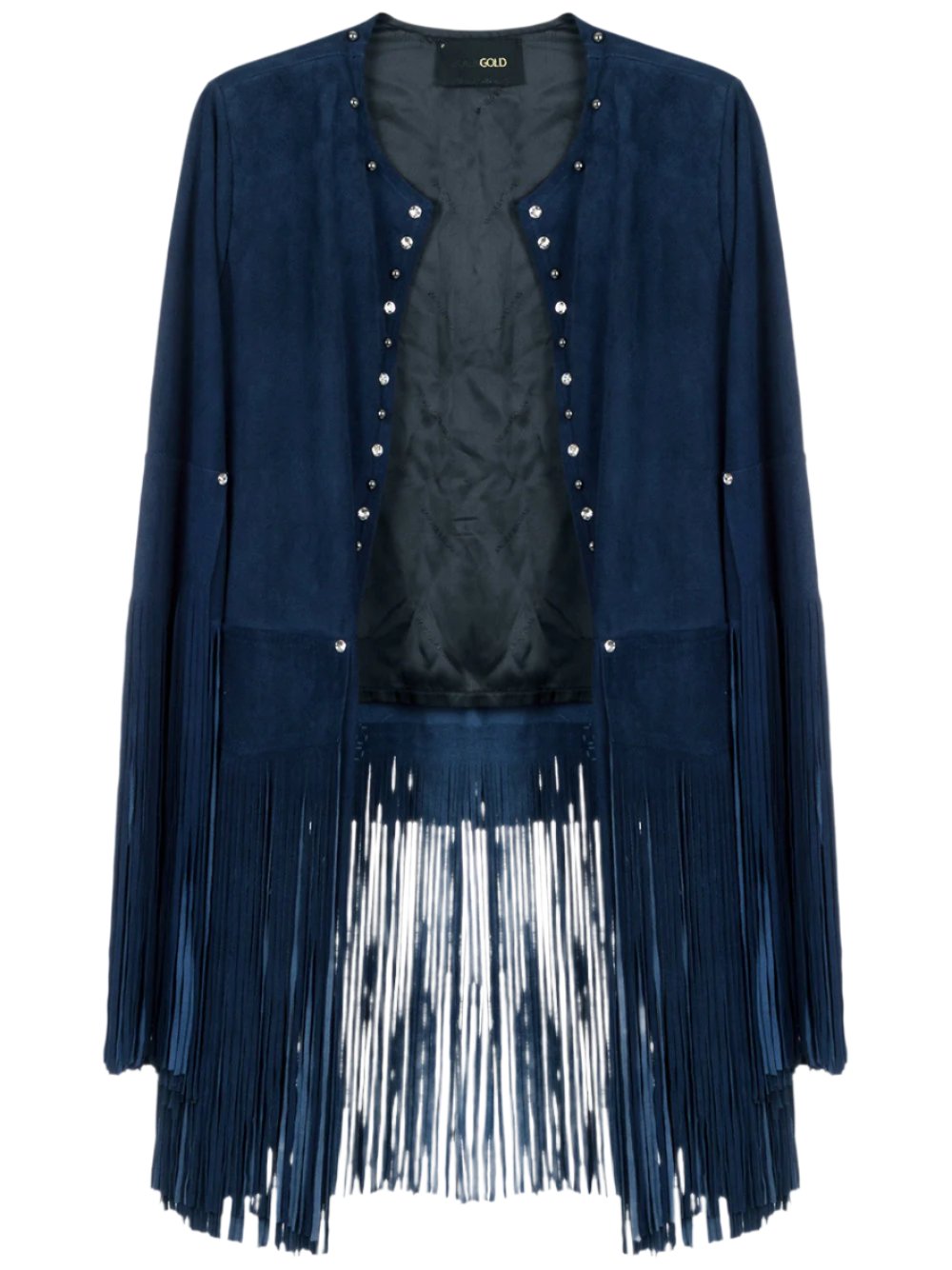 Blue Suede Leather Fringe & Silver Stud Work Jacket For Women WWJ695