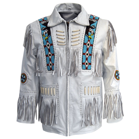 Cowboy Fringe Jacket White Western Buckskin Leather Jacket MWJ21W