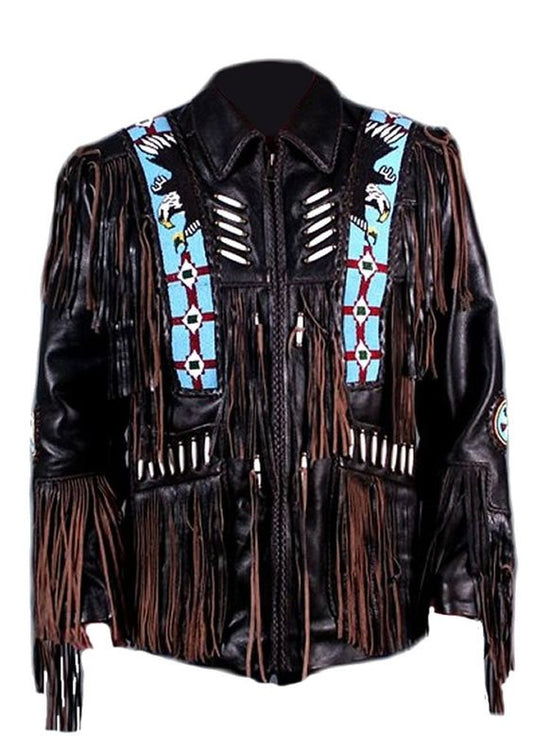 Cowboy Fringe Jacket Black Western Buckskin Leather Jacket MWJ21BL