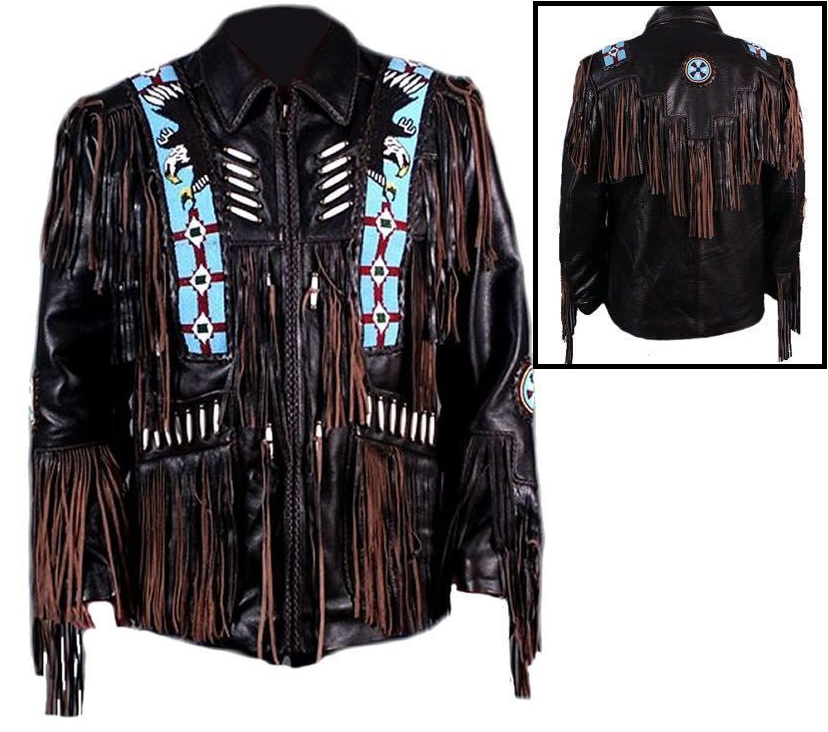 Cowboy Fringe Jacket Black Western Buckskin Leather Jacket MWJ21BL