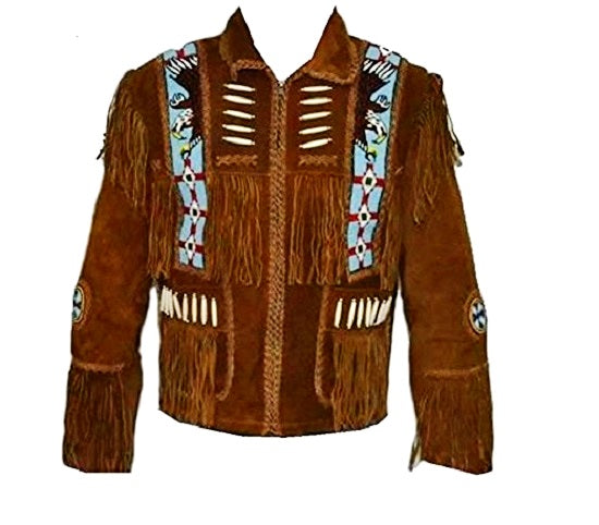 Cowboy Fringe Jacket Western Brown Suede Buckskin Leather Jacket MWJ21BR