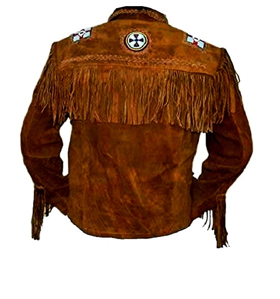 Cowboy Fringe Jacket Western Brown Suede Buckskin Leather Jacket MWJ21BR