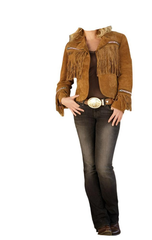 Cowgirl Brown Suede Leather Fringes Beaded Jacket WWJ727