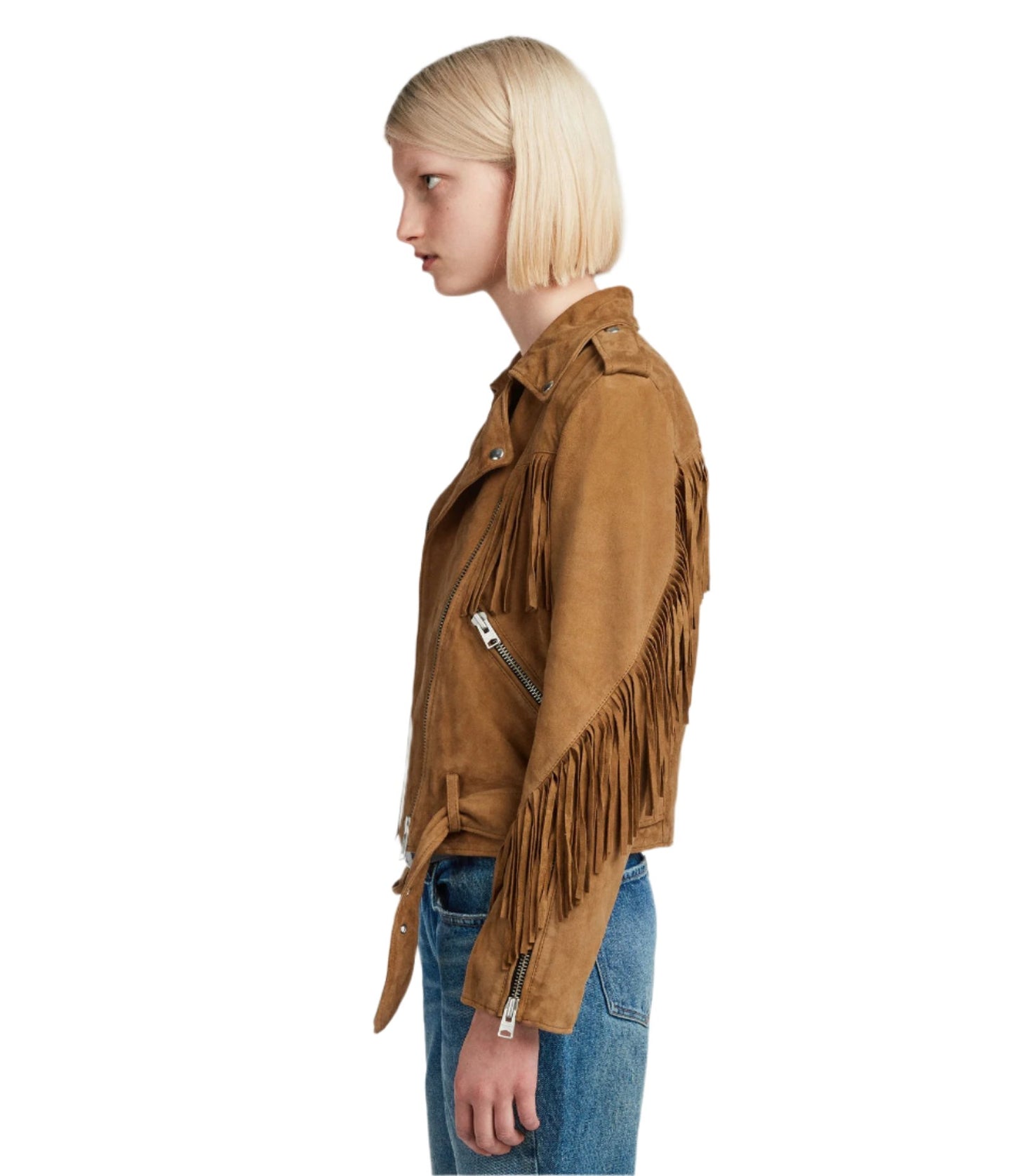 Cowgirl Brown Suede Leather Fringe Biker Jacket WWJ656