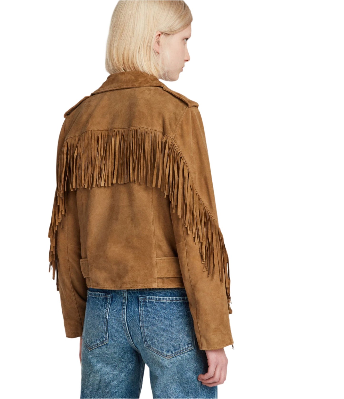 Cowgirl Brown Suede Leather Fringe Biker Jacket WWJ656