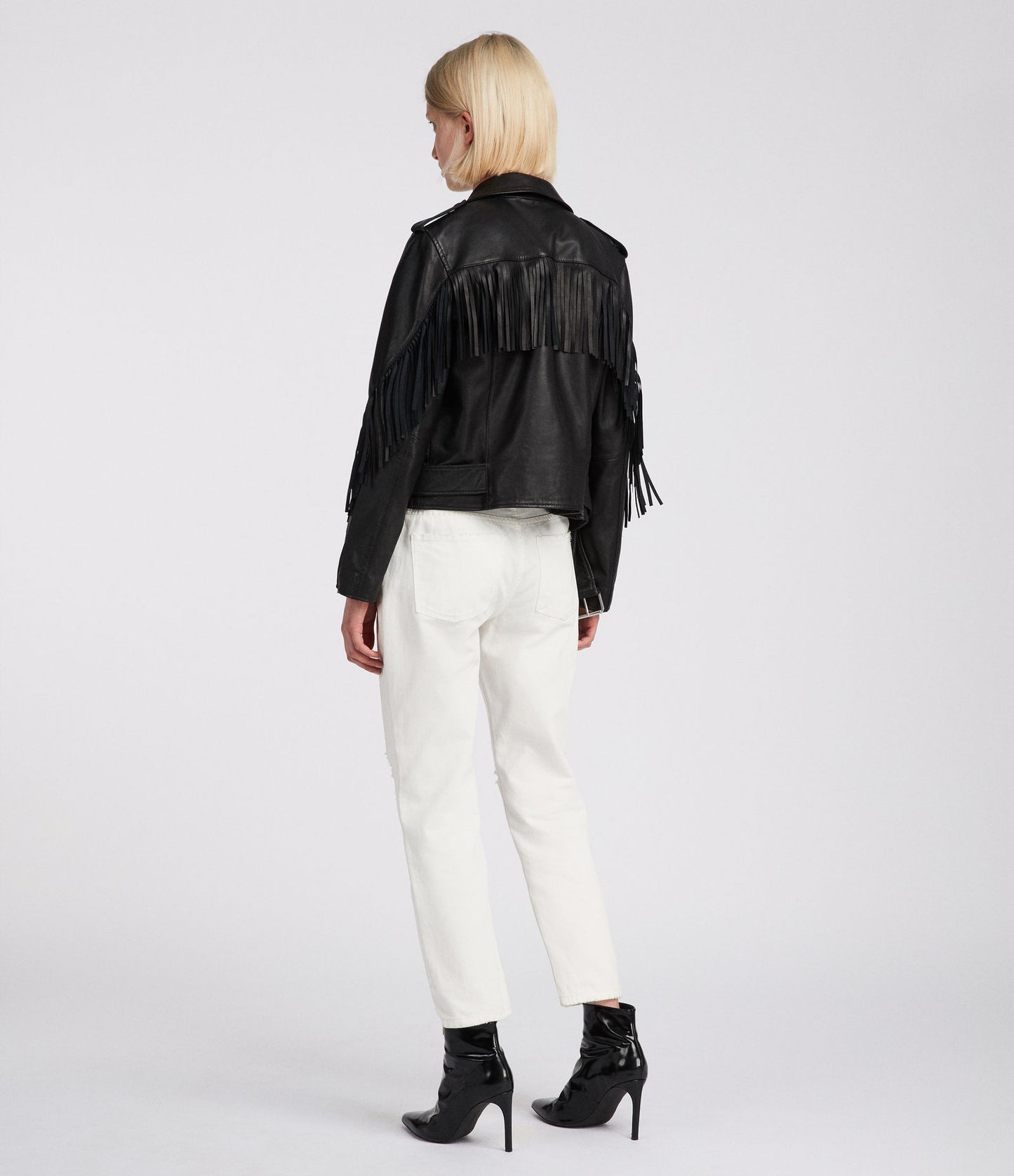 Black Leather Fringes Jacket For Women WWJ606